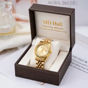 Detailnya Bikin Ngiler! MD Hull Jam Tangan Full Gold | Wajah Emas Champagne + Mesin Swiss + COD, Kesan Mewah Tanpa Ribet Jam Tangan Wanita Casual Retro Square Luxury