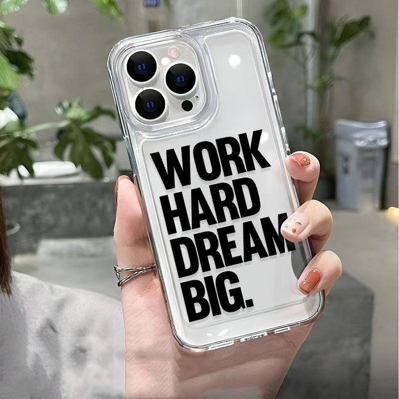 Ốp dẻo trong suốt không gian chống sốc Work Hard Dream Big cho iPhone 17 Pro Max 18 16 15 14 13 12 11 Xr X Xs Max 8 7 Plus