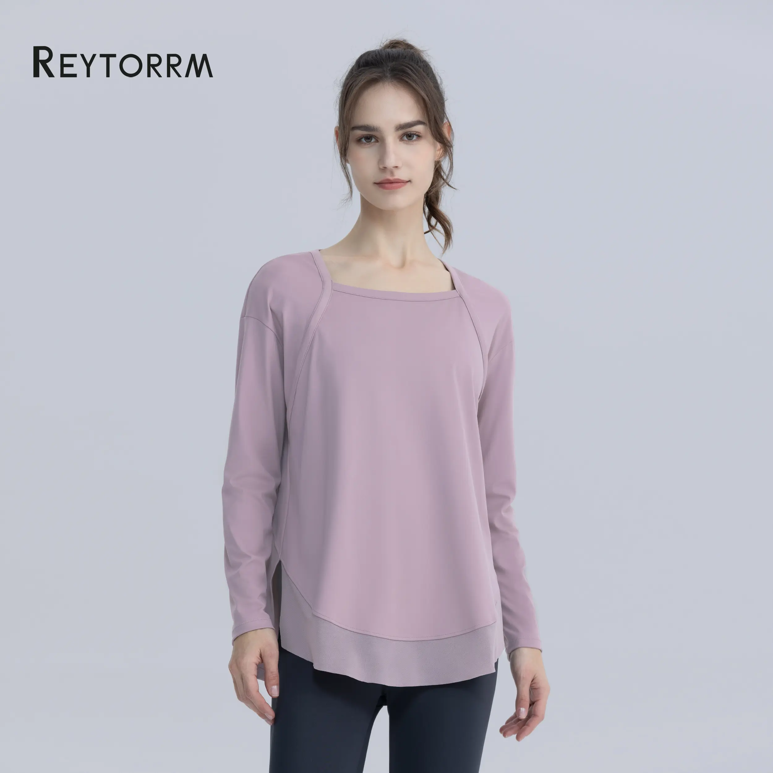 Reytorrm Baju Atau Atasan Olahraga Wanita Lengan Panjang Kaos Long Sleeve T-Shirt Yoga oversize.（CX010）