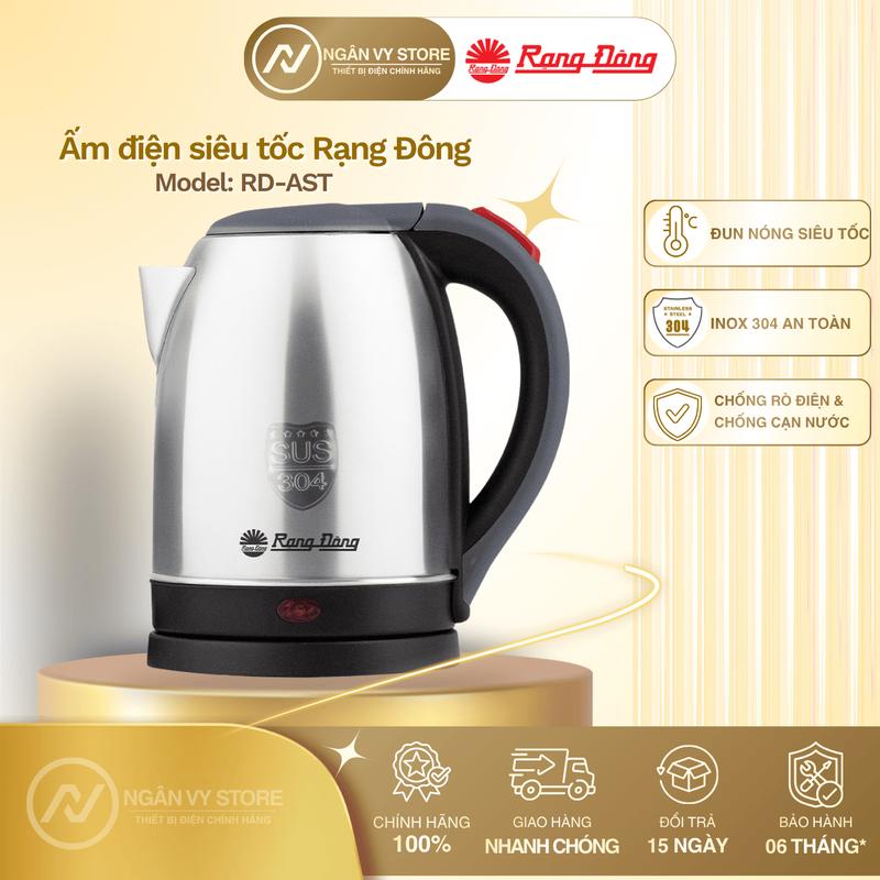 Ấm điện siêu tốc inox 304 - Rạng Đông - dung tích 1.2 - 1.8 lít