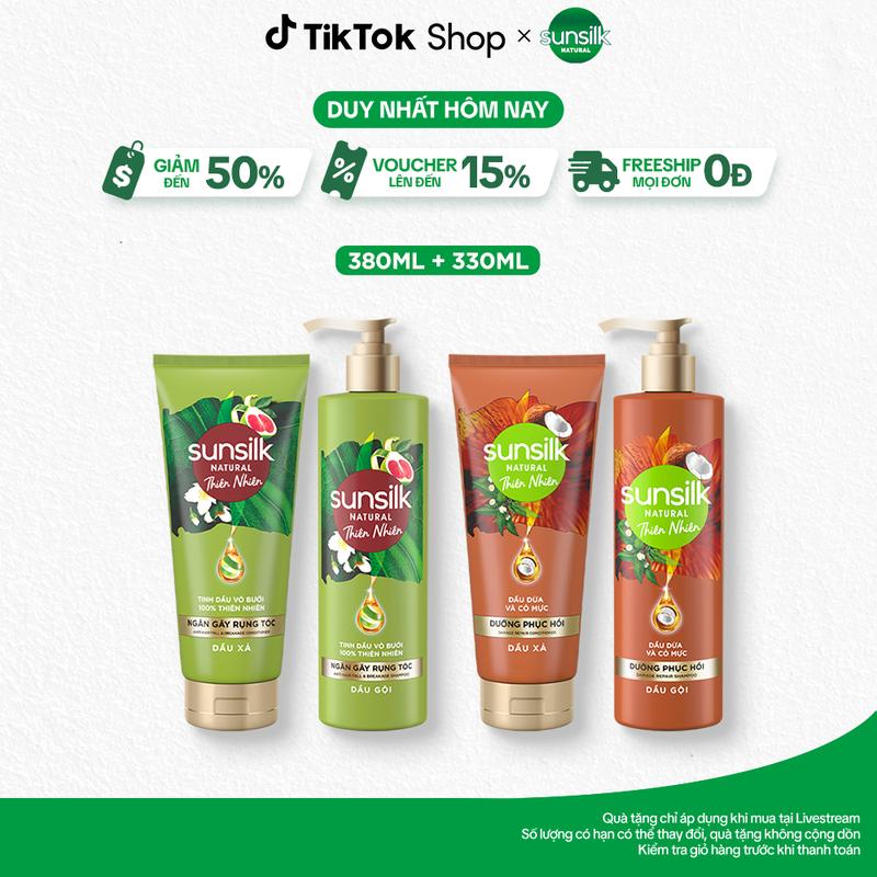Combo gội xả Sunsilk Thiên Nhiên Ngăn Gãy Rụng Tóc Đến 98% 380ml + 330ml