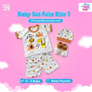 Boohati - Feliz - Set Baju Bayi Motif Hewan 0-3 Bulan Orange | Atasan Bawahan New Born | Bahan Poly Katun