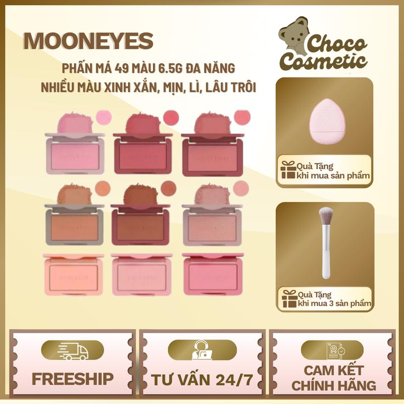Mooneyes Phấn Má Hồng MoonEyes 49 Màu 6.5g - Chất Mịn Lì Lâu Trôi Thiết Kế Nhỏ Gọn Nhiều Màu Sắc Xinh Xắn Tặng Cọ Má