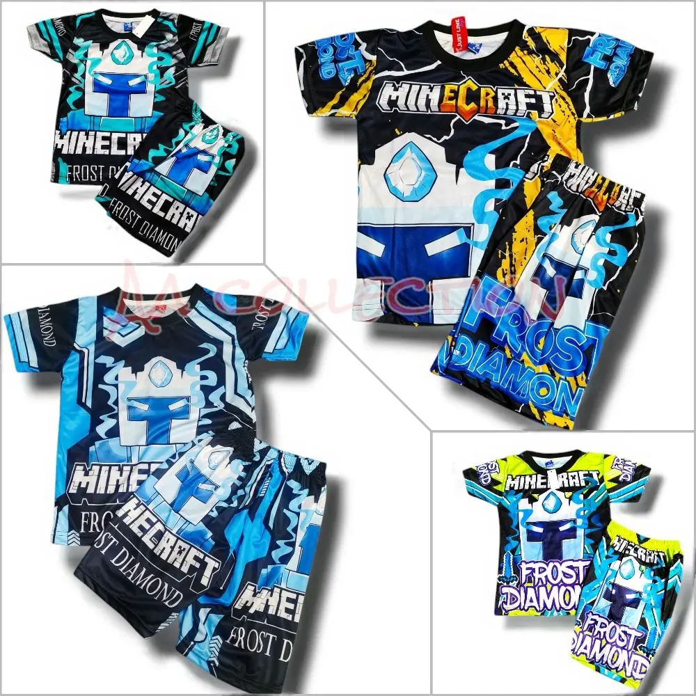 Setelan Baju  Celana Anak Printing Minecraft - Pakaian Fashion Anak Polyester