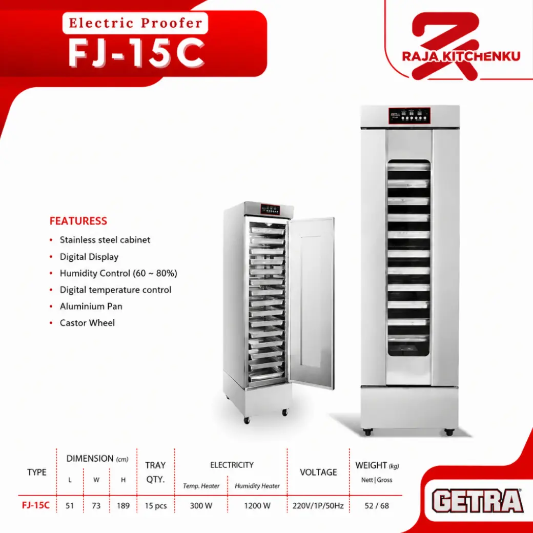 GETRA FJ-15C BREAD PROOFER STAINLESS STEEL /PROOFER LISTRIK 15 Loyang