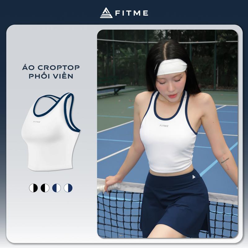 Áo pickleball tennis nữ Fitme GOC co giãn thoáng khí thiết kế croptop phối viền đồ hỗ trợ tập cầu lông thoải mái ACPV01