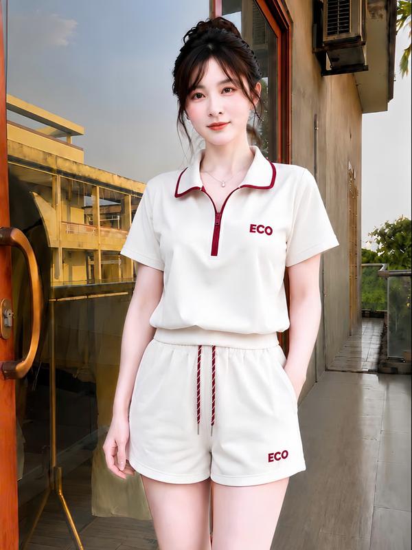 {XẢ KHO} ECO Set Bộ Cộc Chất Umi Hàn Áo Dáng Ngắn Cổ Khoá Chữ ECO Quần Đùi Cạp…