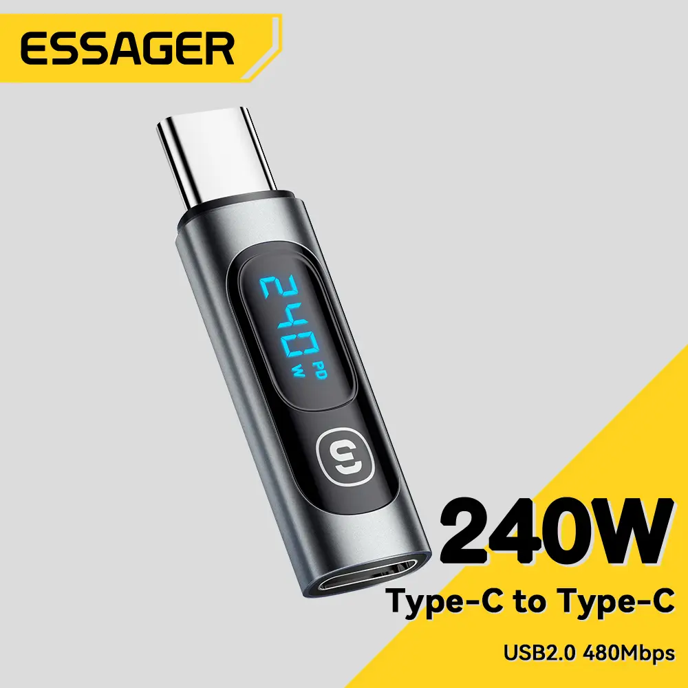 Essager 240W USB C Adapter Type C to USB C 3.0 2.0 OTG Connector Digital Display Data Adapter 100W For Macbook Pro Air Samsung Cellphone Smartphone Charger Electronic