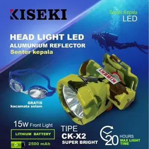 Kiseki Senter Kepala selam Ck-X2 20w gratis Kacamata Renang Senter Kepala Selam / Headlamp Diving 20meter Cahaya Putih