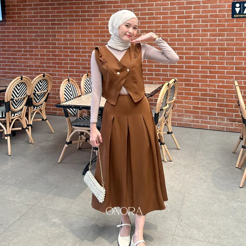 Onora - Oneset Korean Style Mikasa Set Vest Rok Pakaian Wanita 2