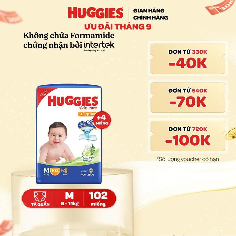 Tã/ bỉm quần Huggies Skincare Mega Jumbo với tràm trà dịu da Size…