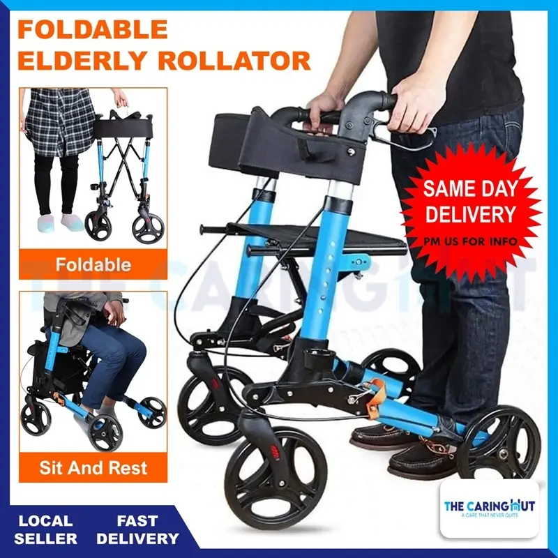 Foldable Elderly Rollator Elderly Walker Walking Aid With Seat / Storage Bag / Wheels