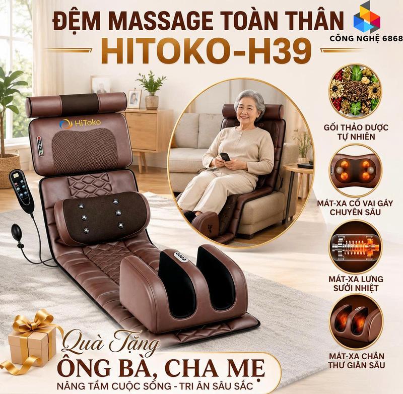 Đệm massage toàn thân đa năng, Ghế massage tại nhà có kèm gối thảo mộc và…