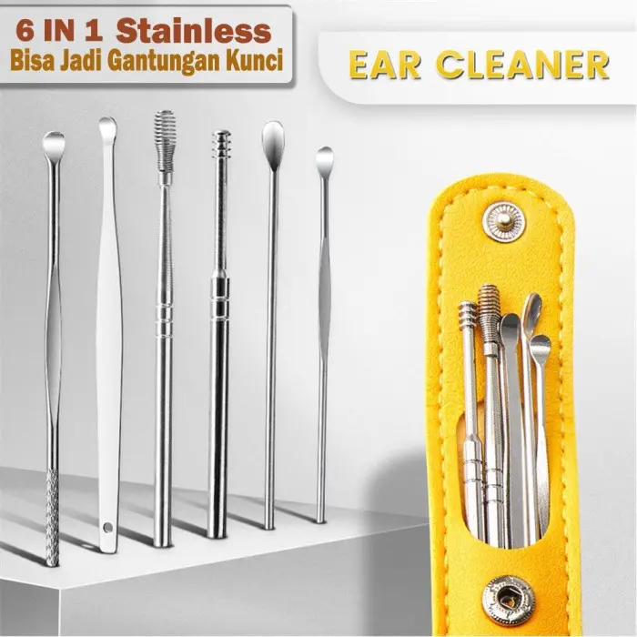 ALAT PEMBERSIH TELINGA STAINLESS SATU SET DENGAN POUCH