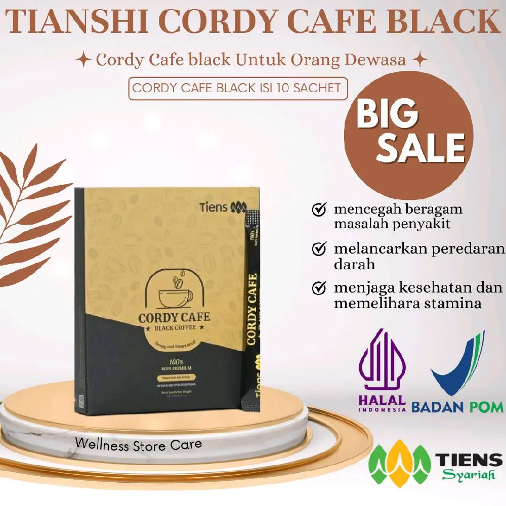 Kopi TIENS Cordy Cafe Black - Kopi Instan Robusta Organik Halal BPOM MD 071282005300006 - Gula, Air, Pahit, Hitam, Bubuk, Coffee, Susu Espresso