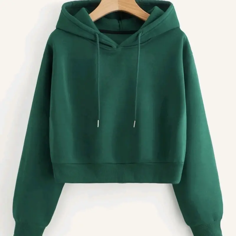 Sweater Crop Hoodie Wanita Fleece Lembut 3