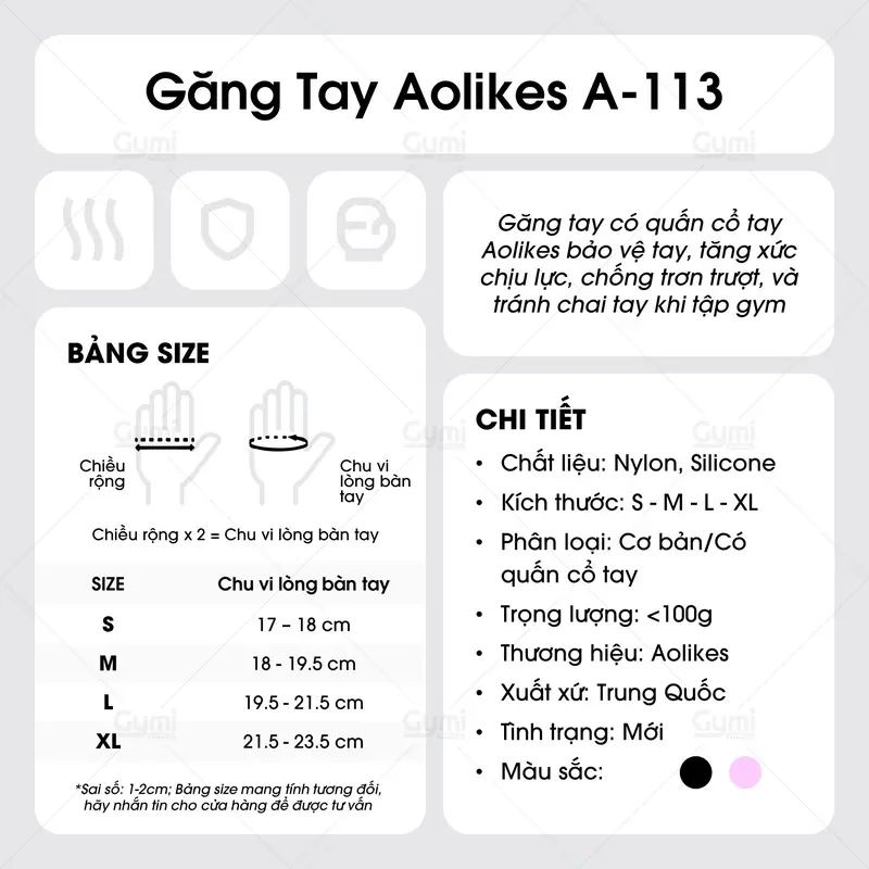 Găng Tay A-113 | Găng Tay Nam Nữ Tập Gym, Tập Thể Thao - Bao Tay  Chống Trơn Trượt 2