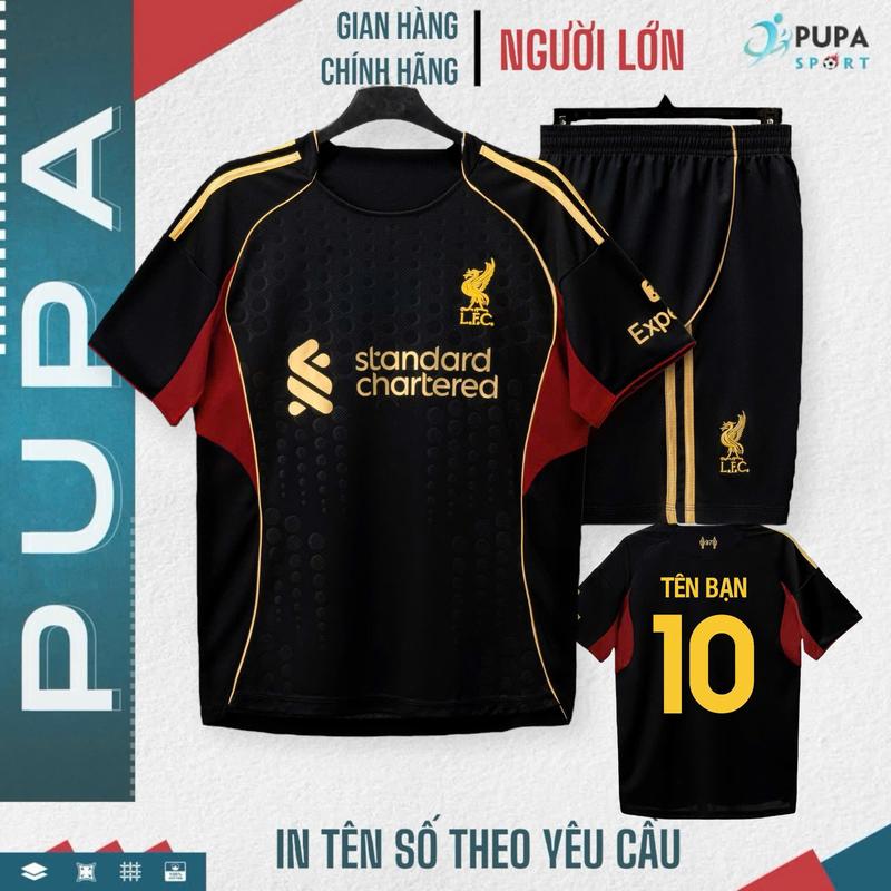 Bộ Đồ Đá Banh Strivend, Clb Li Vơ Design 25/26 - Màu Đen Đồng, Vải Mè Cao Cấp Cho Nam Nữ, Có In Tên Unisex Quần Sport Top