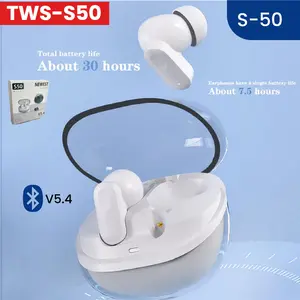 TWS S50 Headset Bluetooth Earbuds dengan Kontrol Sentuh dan Bluetooth V5.4 Baterai Total Sekitar 30 Jam S-50