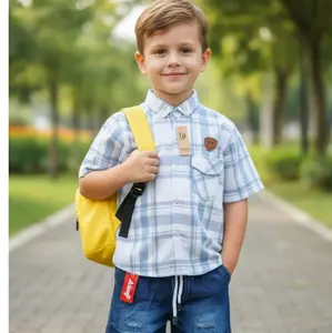 kemeja flanel anak setelan lengan pendek. kemeja flanel & celana jeans pendek