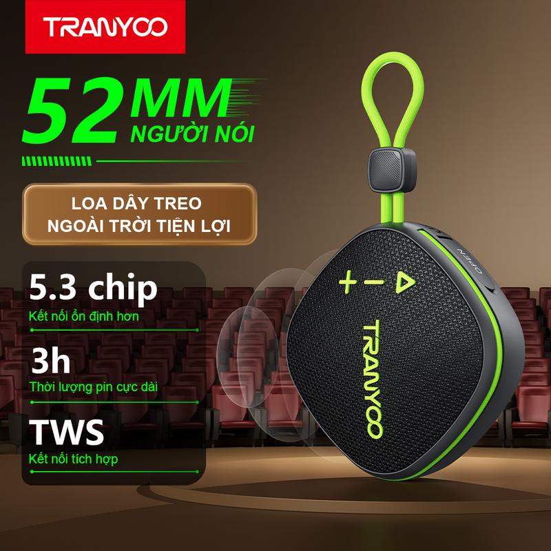   TRANYOO  Loa Bluetooth B16 Cầm Tay Mini Bluetooth 5.3 Có Thẻ TF Kết Nối Được Cùng Lúc Hai Loa Có Thể Sạc Lại Âm Treble Rõ Ràng Âm Thanh Vòm Kết Nối Nhanh Chóng Dây Đeo Tiện Lợi Nghe Nhạc 