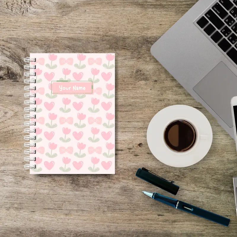 Notebook A5 Spiral Kawat Soft Cover Isi 50 Lembar dan 100 Lembar Lucu Tulip Pink Custom Nama buku 3