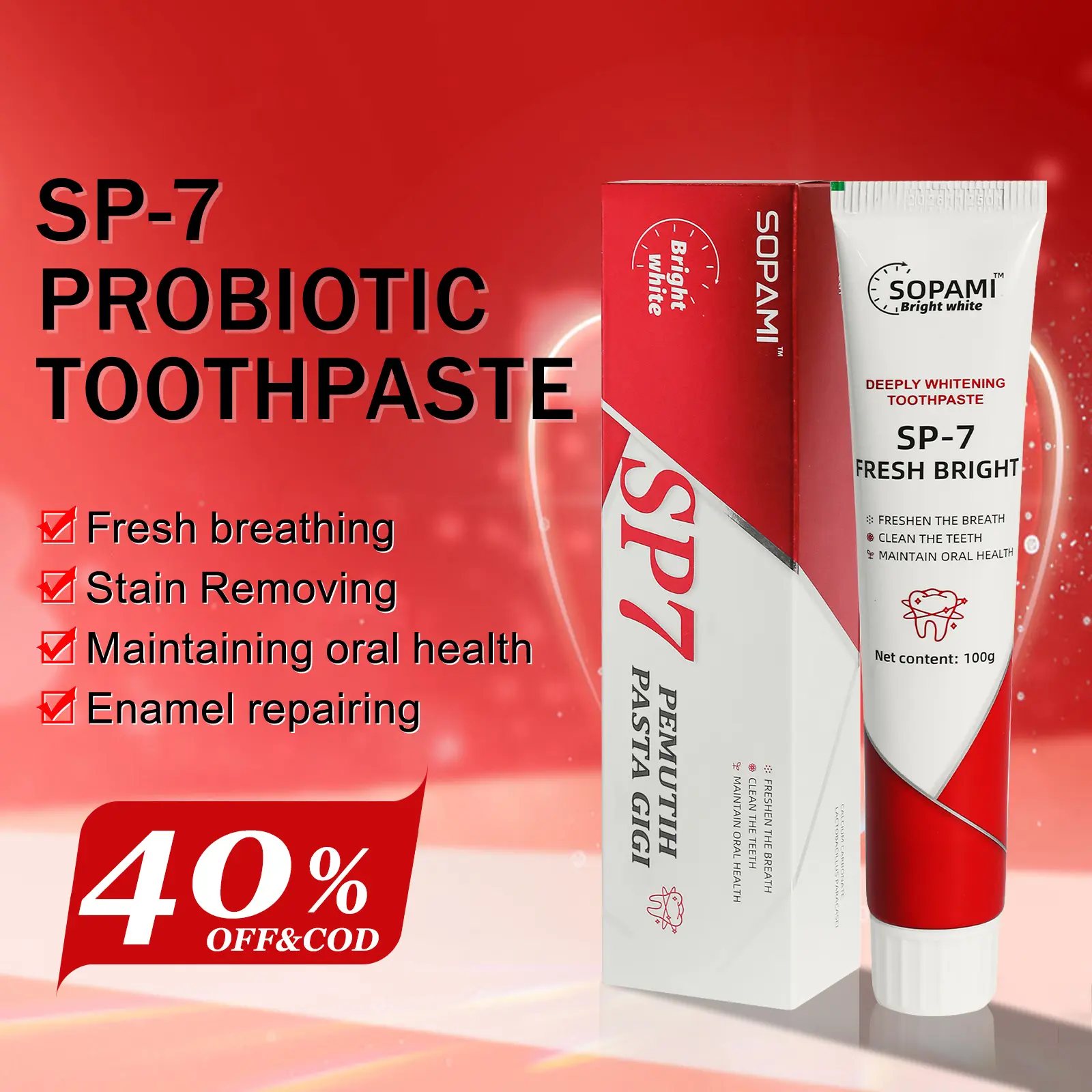 【Multi Pack】SOPAMI Probiotic SP-7 for Oral Health and Gums, Toothpaste, Inhibits Plaque, Repairs Tooth Enamel, Freshens Breath, Removes Tooth Stains, Suitable for Both Men and Women