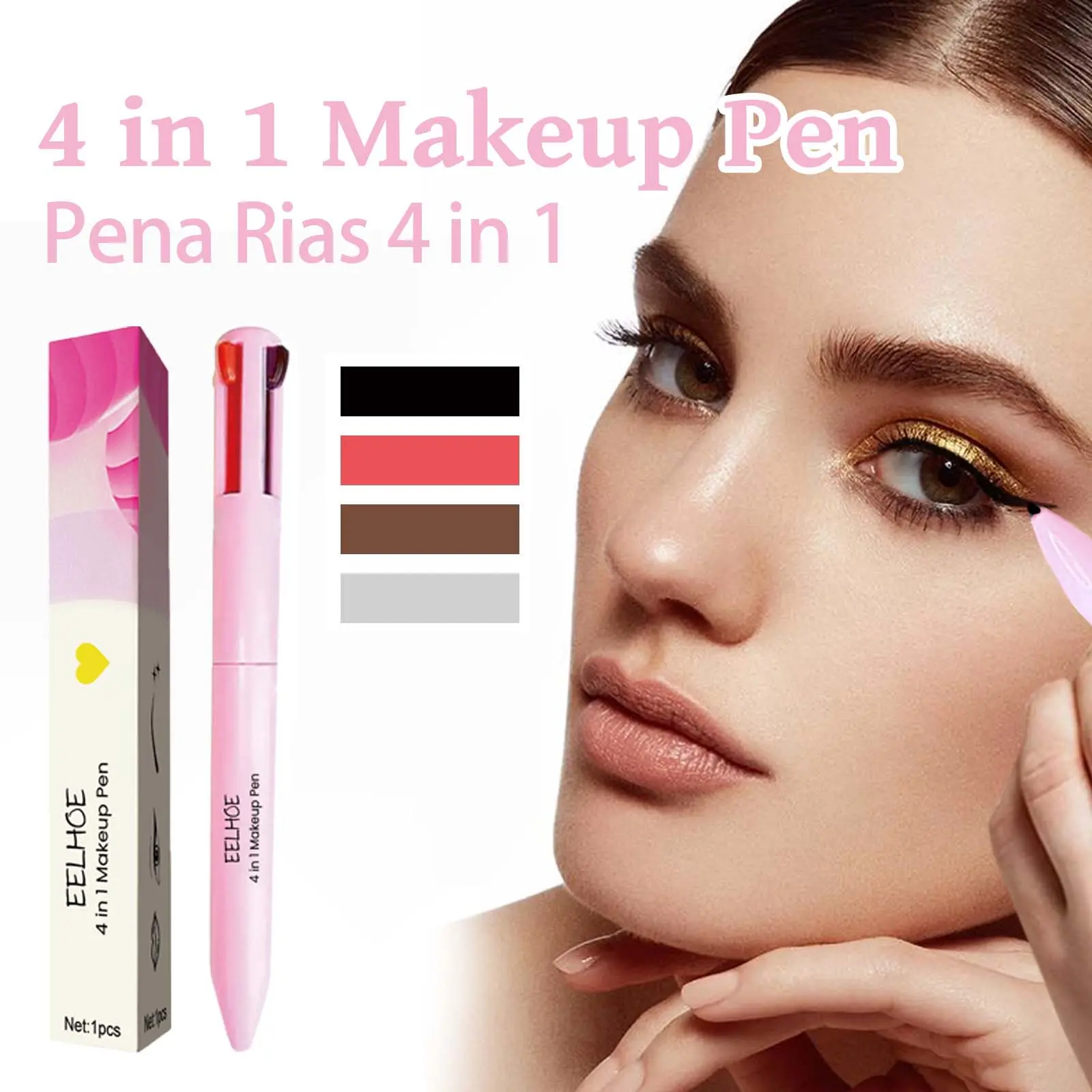 EELHOE Pena Rias 4 in 1 Tahan Air Tahan Lama Waterproof Portable Makeup Tool Makeup Pen Touch Up Pen Makeup Eyebrow Pencil Eyeliner Brow Liner Lip Liner & Highlighter