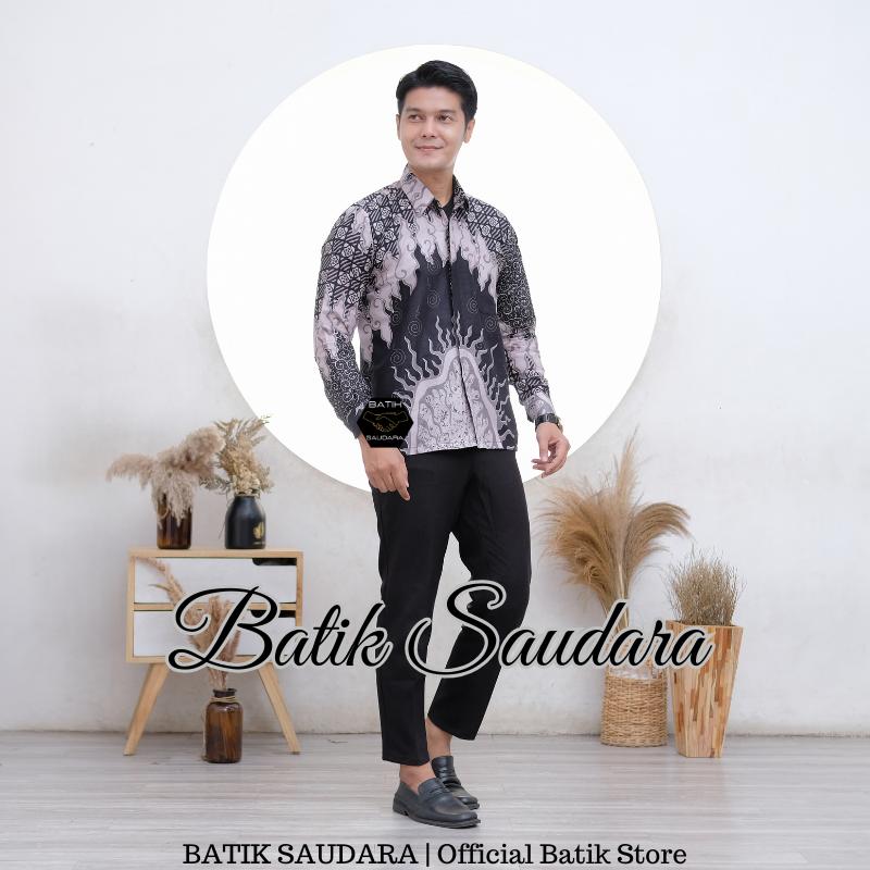 Batik Saudara Couple Gamis Muslim Pasangan Kemeja Panjang Kain Katun Motif Mega Mendung Hitam 4