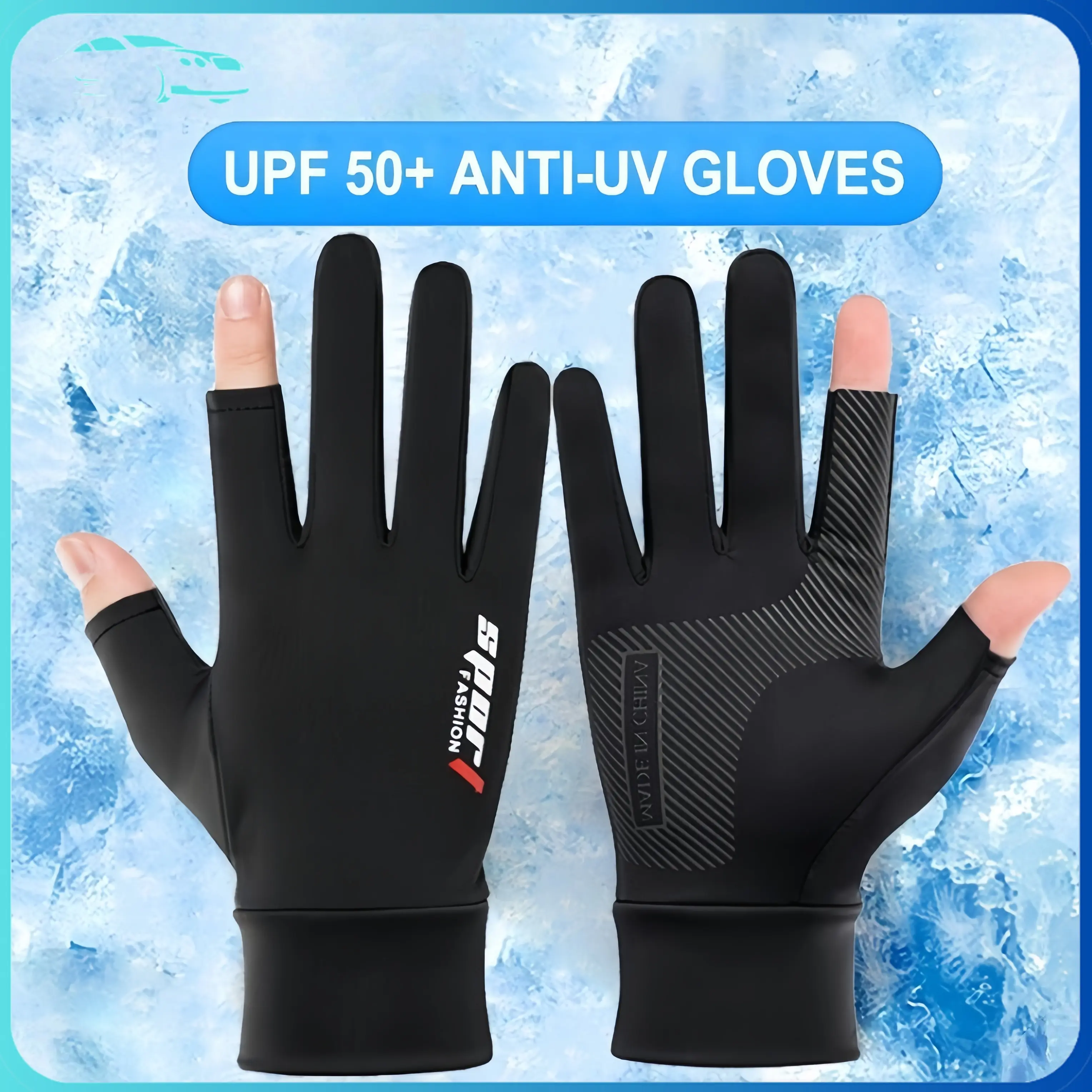 Mobildage Sarung Tangan Motor Sepeda Setengah Jari Half Finger Gloves Mobil Anti Slip Es Sutra UPF 50+ Anti-UV Gloves - Motorcycle, Abu