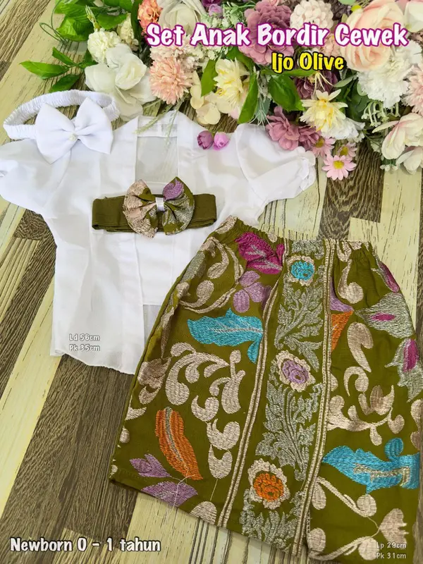Setelan Kebaya Sifon Anak Perempuan dan Bawahan Kamen Bordir Free Selendang Bali 5