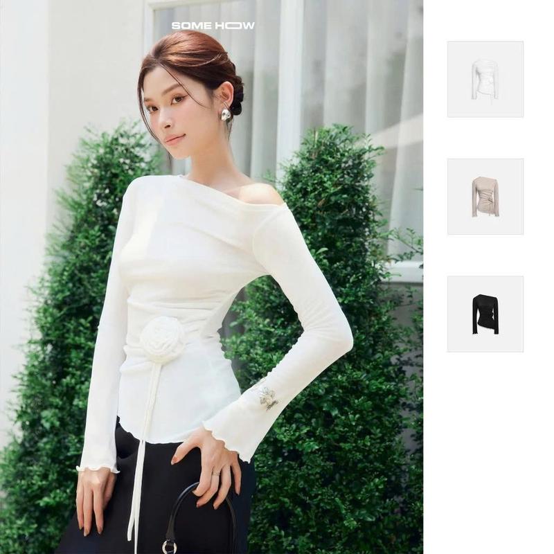   Giá Live Độc Quyền  Áo Nữ Side Shoulder Flower Chất Vải Thun Thoải Mái WKI058 SOMEHOW 