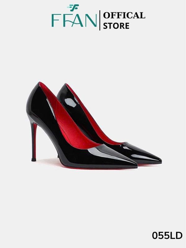 Giày cao gót nữ đế đỏ mũi nhọn gót nhọn da bóng mềm mại 055LD lót đỏ FFAN STORE 7 9 phân bít mũi big size