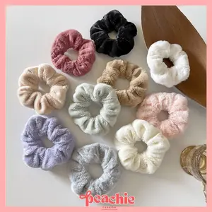 PEACHIE | IR1375 Scrunchie SATUAN Ikat Rambut Bulu Lembut – Gaya Korea Kekinian