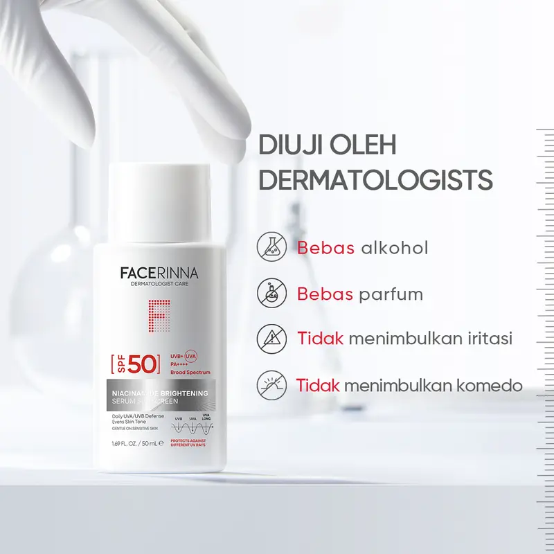 【Tasya Farasya approved】Facerinna Niacinamide Brightening Serum Sunscreen SPF 50 PA++++ 30ml/50ml | Proteksi UV  Daily UV Defense Chemical Sunscreen Wajah Sunblock