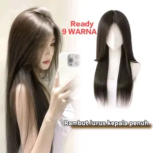 Wig Rambut Full Kepala Tanpa Poni Model Lurus Belah Tengah
