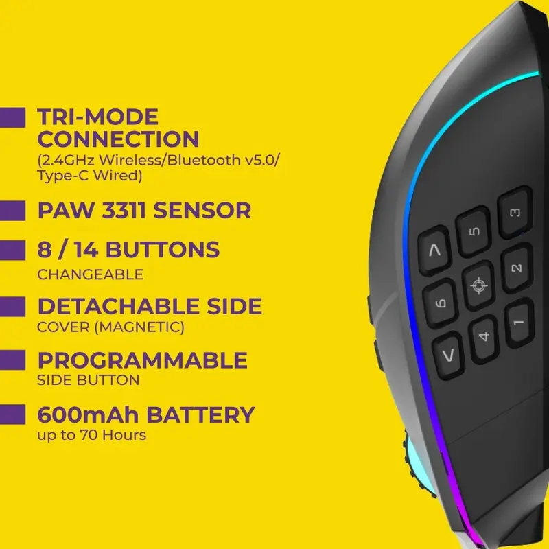 Sades Ryunix KYU Pro MX1 / MX-1 Mouse Gaming Wireless Bluetooth MMO MOBA 3in1 Tri Mode Connection 4