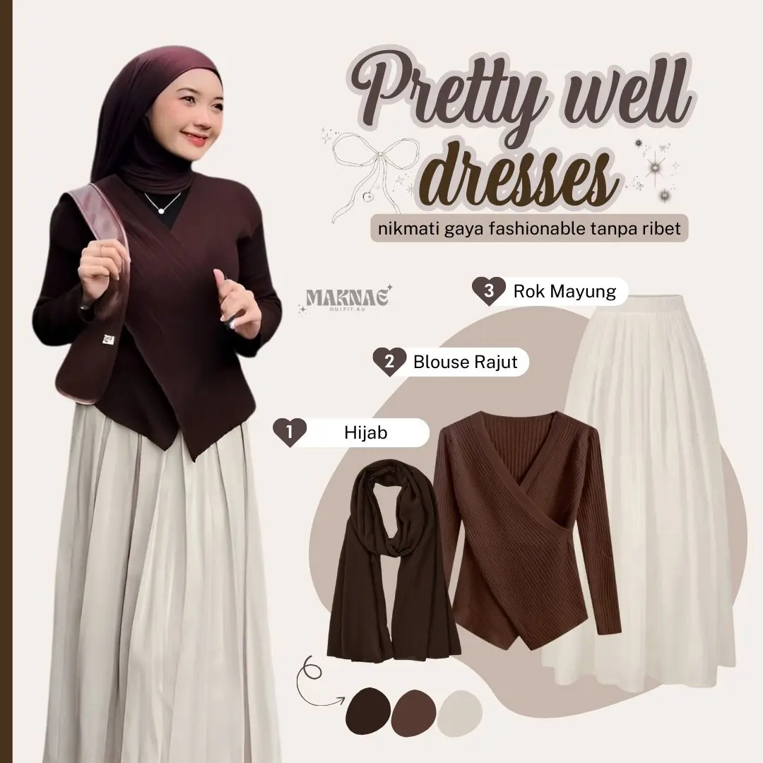 Ootd One Set Outfit ( Blouse Rajut Wanita Lucu Elegan+ Rok Mayung + Hijab Pashmina ) Setelan Kekinian Flare Skirt LQ019