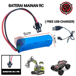 Baterai Mainan RC Tipe Lithium-ion 14500 3,7V Free Kabel USB CHARGER soket hitam