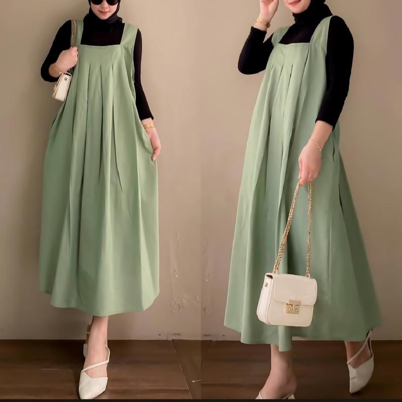 Product Introduction of BERYNKA OVERALL AIRFLOW CRINCKLE PREMIUM ATASAN WANITA MODEL TERBARU TREND Remaja Crinkle Muslim Panjang Oversize Kancing Dress 12