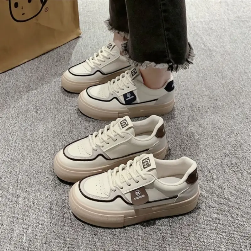 Giày Thể Thao Cho Nữ, Màu Trơn Phong Cách Thường Ngày Trong Khuôn Viên Trường, Đế Dày, Giày Trắng Sneaker Shoes Nhung Cổ Cao Kim Tuyến 2