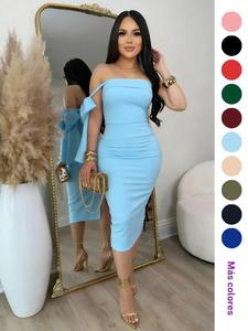 Vestido ajustado de un hombro de color sólido para mujer, elegante y de moda, vestido casual ajustado para fiestas, clubes y citas, vestido de mujer para el verano