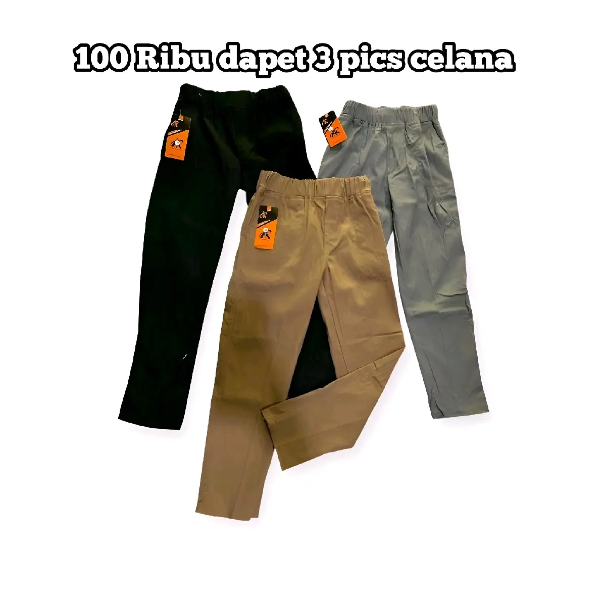 Paket 3 Pics Celana Panjang Chinos Karet Kain Melar 1-12 Tahun Celana Skena denim junior