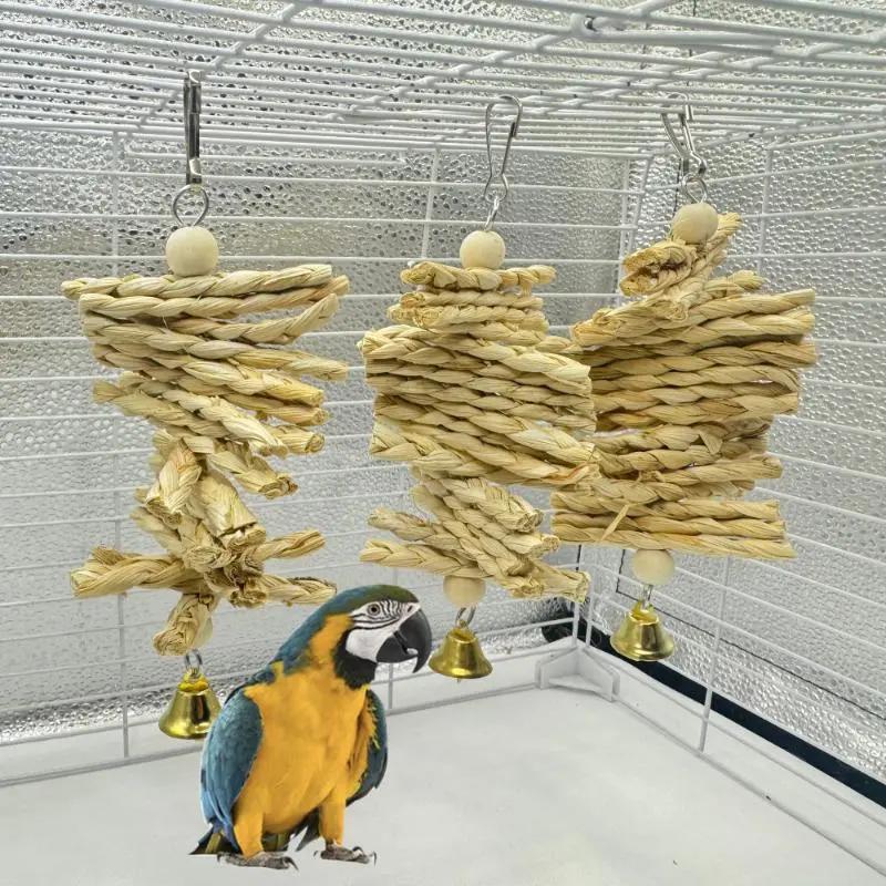 Parrot Chew Đồ Chơi Thân Thiện Với Môi Ngô Vỏ Bện Mọc Răng Chuông Chuỗi Treo…