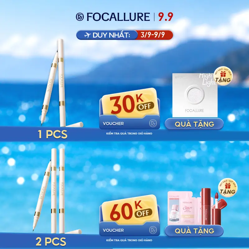 【LOCAL】FOCALLURE Bút Kẻ Mắt Dạng Lỏng Chống Thấm Nước Hai Đầu 2 trong 1 đầu mịn nhanh khô không thấm nước chống nhòe lâu trôi FA-309