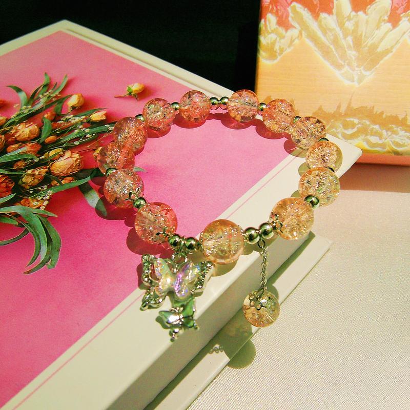 Product Introduction of Pink glazed butterfly bracelet bracelet glass design sense women's temperament fashion popular daily life Braided Rope Animal Button Bracelet bala  bangles harry styles  bracelet italian  charm  bracelet  singapore 2