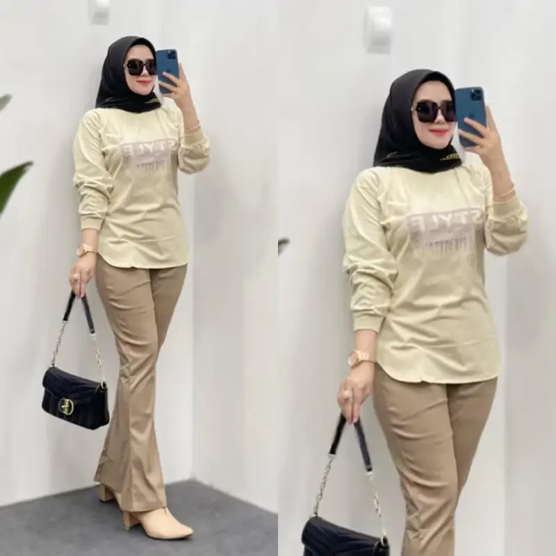 SETELAN COMBAD MIX CUTBRAY CHINOS TRENDY KEKINIAN SETCEL CUTBRAY Wanita Casual Baju Celana Panjang Dewasa Motif Atasan one set 7