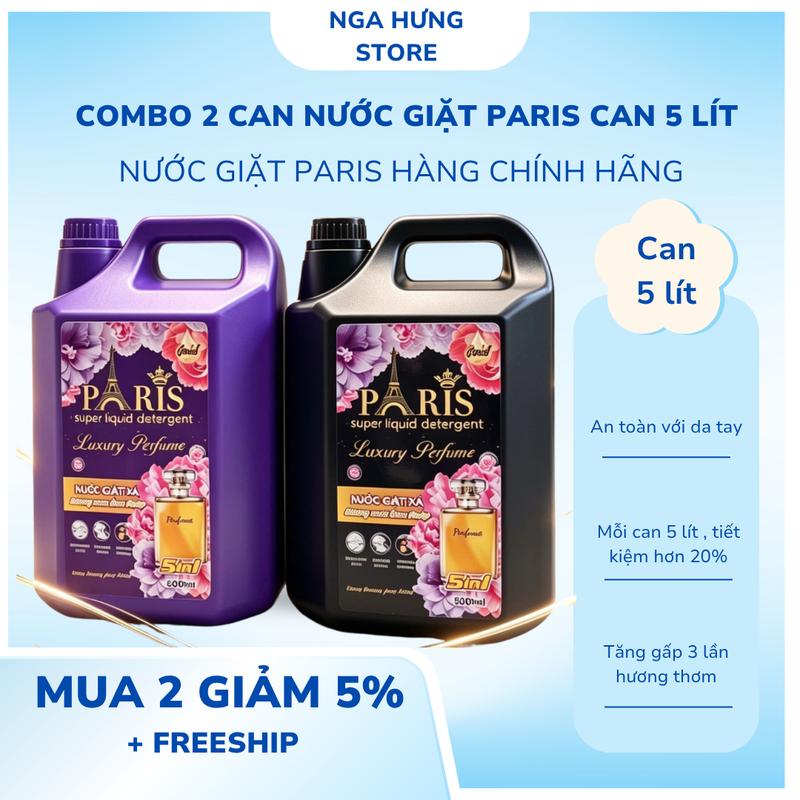 Combo 2 can Nước Giặt Xả Paris Can 5 Kg Hương Nước Hoa , Không Hoá Chất, An Toàn Cho Da . nước giặt xả . nước giặt paris