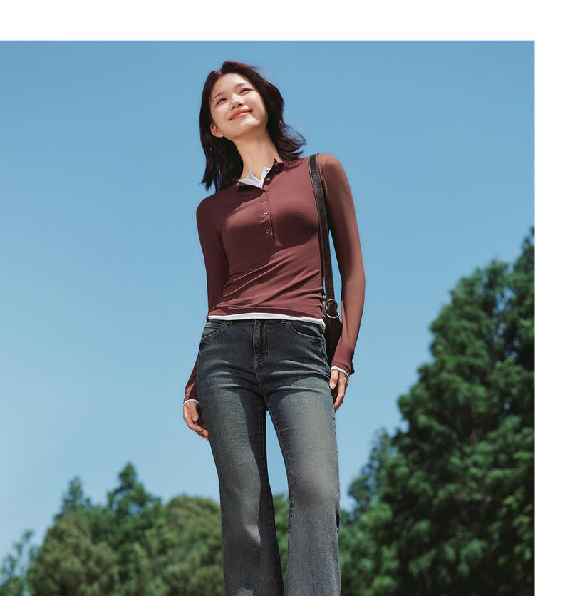 Product Introduction of Quần Jean Nữ, Semir, Chất Liệu Denim Mềm, Quần Ống Loe Làm Dài Chân Cô Gái Nóng Bỏng, Phong Cách Hồng Kông, Quần Dài Đến Sàn Mùa Thu Mới 3