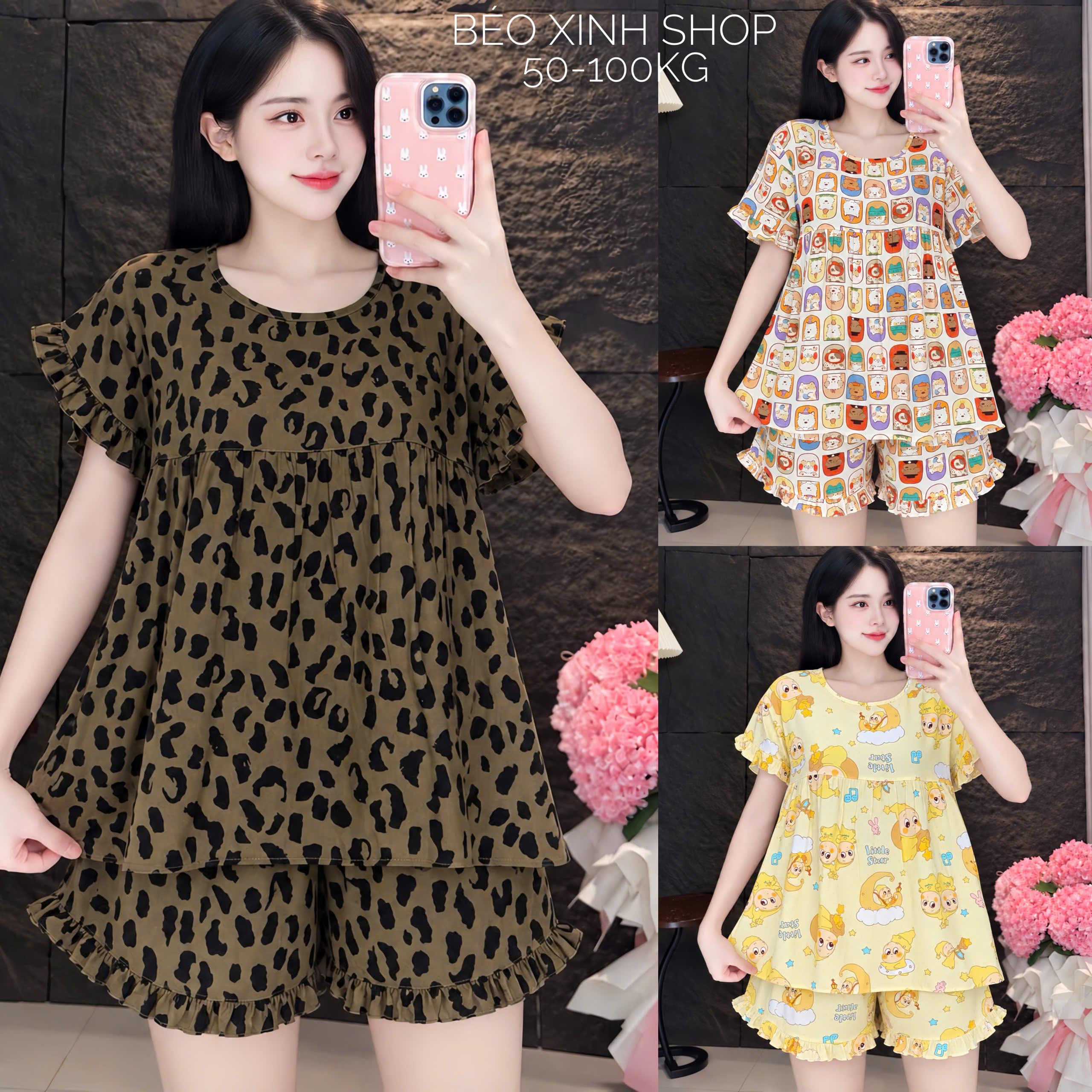 Bộ Đồ - Đồ Ngủ Mặc Nhà Tole 2 Da Loại 1 Họa Tiết Hoạt Hình Pijama Bigsize 50–100kg - A.5058